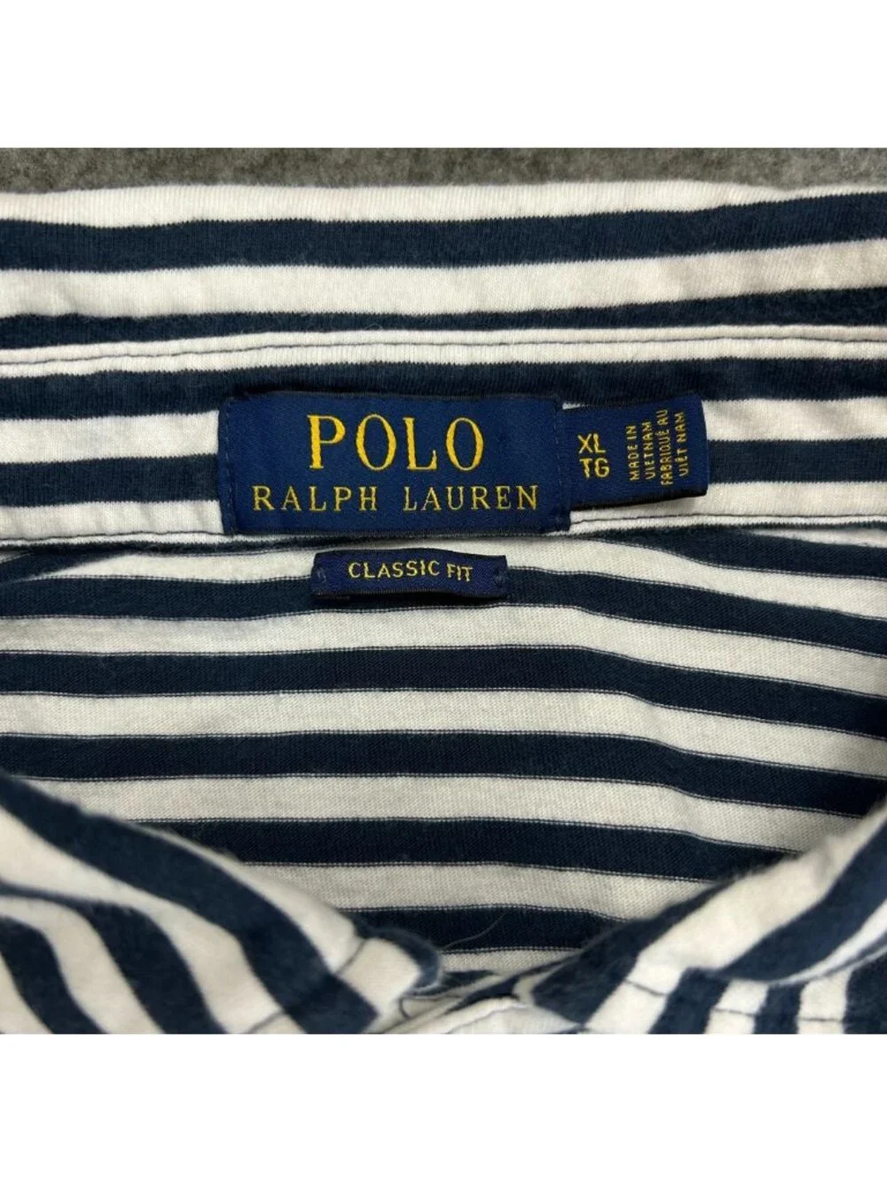 Polo Ralph Lauren Polo Shirt Mens XL Blue Gray Striped Classic Fit Pony Pocket